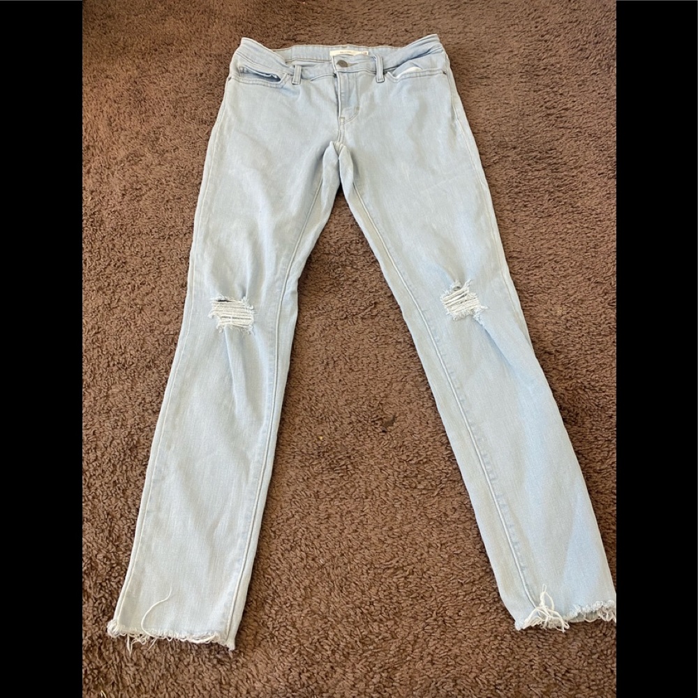 Levi’s 711 Stretch Light Wash Skinny Jeans Destructed Mid Rise Size 28